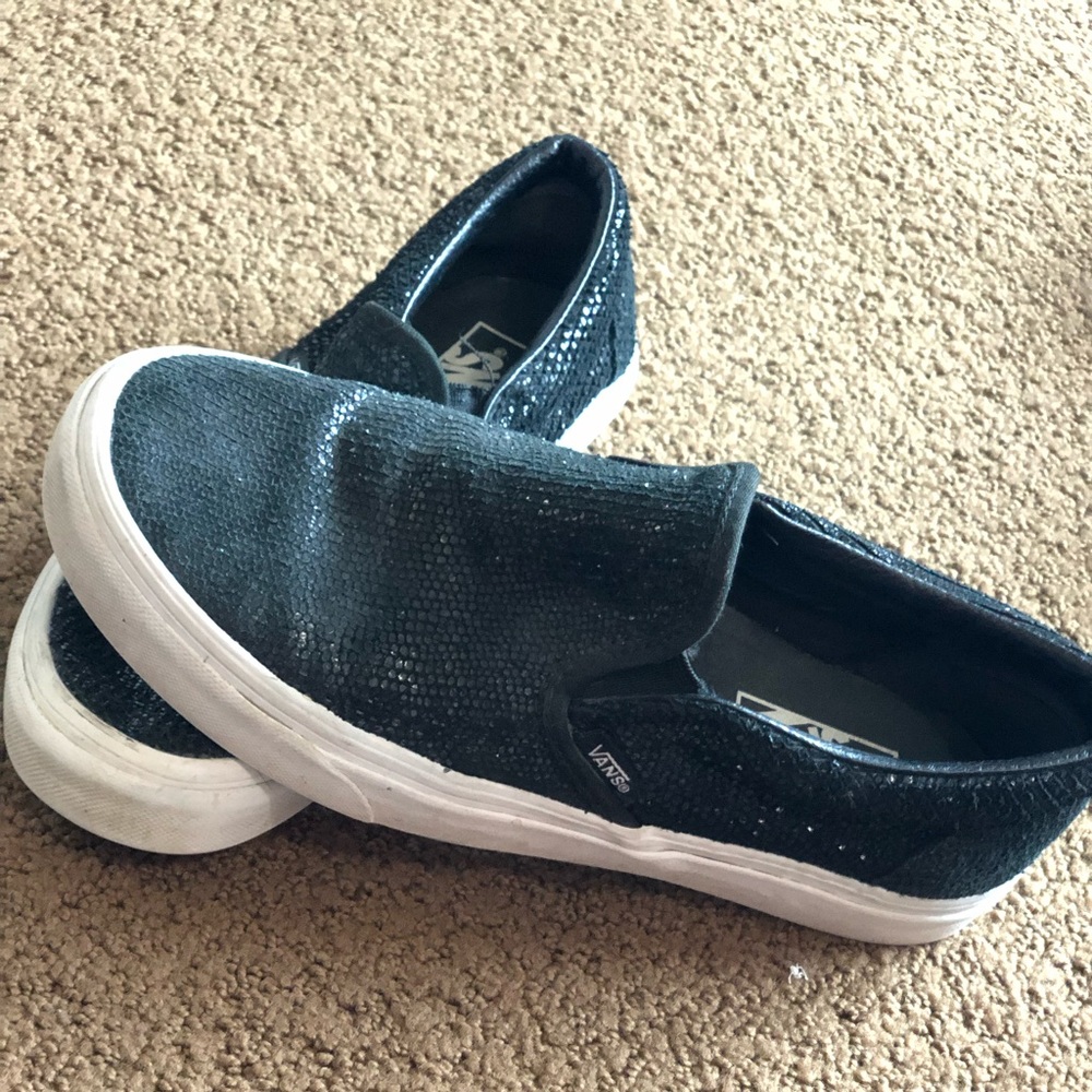 Black pebble leather slip on vans